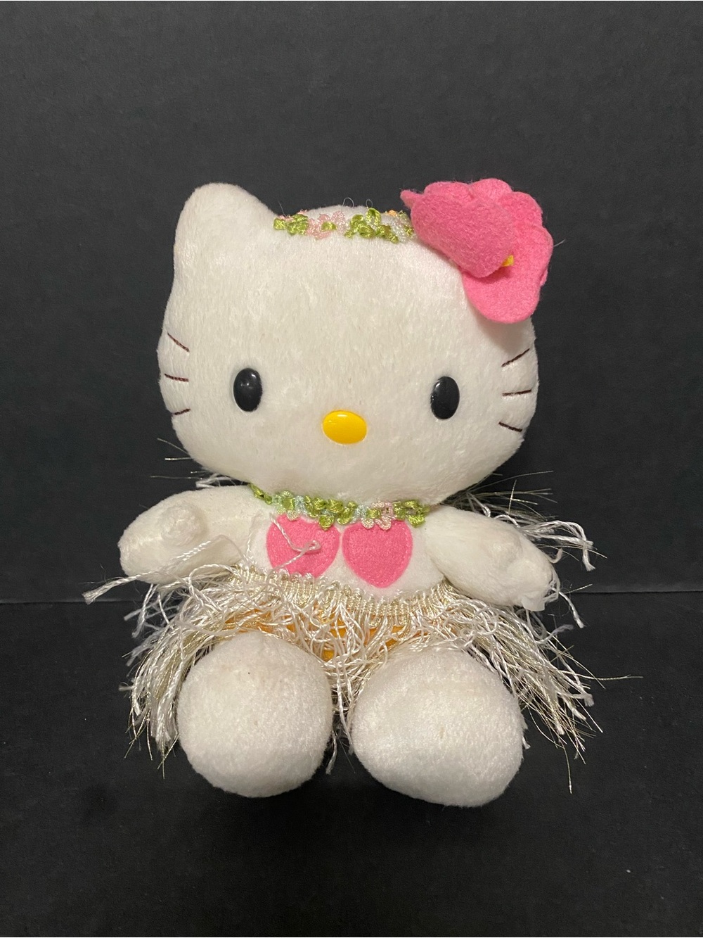 Hello Kitty White Plush with Pink Flower and Pink Lei & Hula skirt